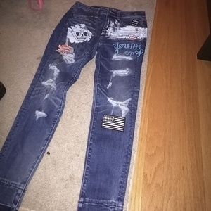High rise patch jeans